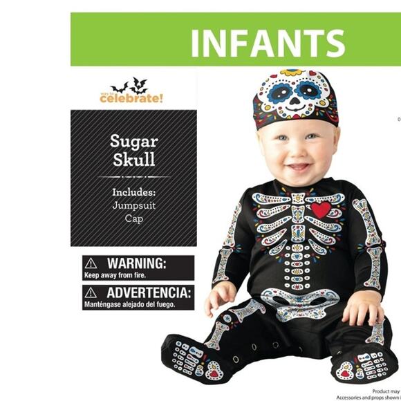 Sugar Skull Skeleton Halloween Costume for Infant Size 0-6 Months - Picture 6 of 6